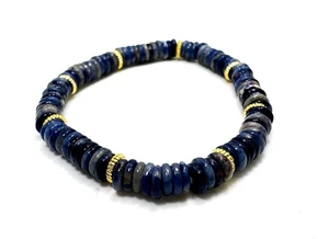 Blue Sodalite Stretch Bracelet – 6mm Gemstone Beads, 6.5" – Gold Spacer Accents - Picture 1 of 2