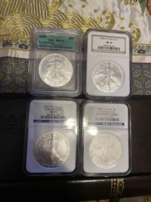 2005-6-7-8 American Silver Eagle , 3 Ms70,1 PR70 Ultra Cameo! - Image 1 of 3