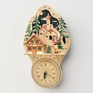 Lighted Wooden Holiday Village Wall Clock 12x7 Battery Operated Decor - Picture 1 of 13