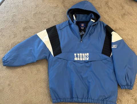 Vintage DETROIT LIONS REEBOK starter Type JACKET NFL BACK PATCH Hooded XL Cover