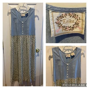 Vintage 90s Cottage Core Dress Erika Denim Floral Womens Prairie School Teacher - Picture 1 of 14