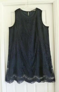 Soft Surroundings Romantic Navy Mixed Tonal Lace Embroidered Midi Dress 2X 53"B - Picture 1 of 12
