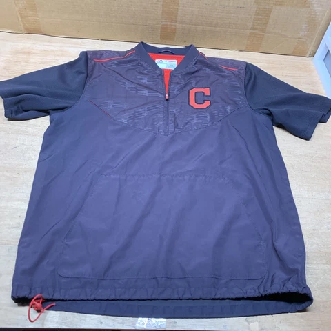 Majestic Cool Base Cleveland Indians 1/4 Zip Pullover Jacket Short Sleeve Sz Med Cover