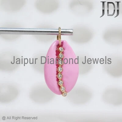 Joyería de oro amarillo macizo de 14 k colgante con dije de cowrie de oro real con diamantes Foto 1 de 4