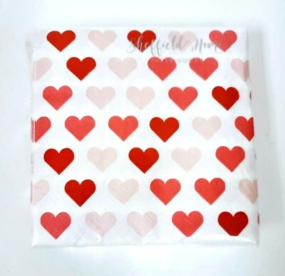 SHEFFIELD HOME 40 ШТ. 3-СЛОЙНАЯ БЕЛАЯ, РОЗОВАЯ, КРАСНЫЕ СЕРДЕЧКИ БУМАЖНАЯ КОКТЕЙЛЬНАЯ САЛФЕТКА - Изображение 1 из 2