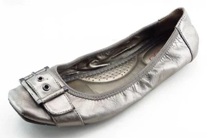 Me Too Größe 6 M silberfarbene flache Damen-Lederschuhe rund geschnitten - Bild 1 von 7