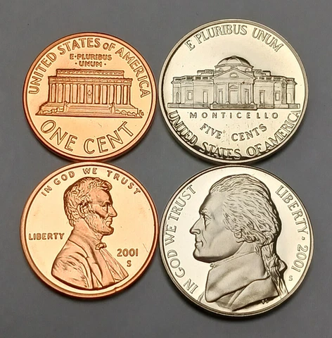 2001-S Proofs - Jefferson Nickel and Lincoln Memorial Cent - 2x Proof Coins Cover