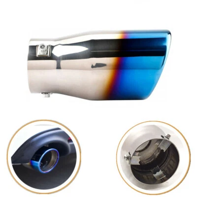 Car Stainless Steel 76mm Half Blue Exhaust End Tips Round Tail Pipe Muffler Kit - Image 1 of 4