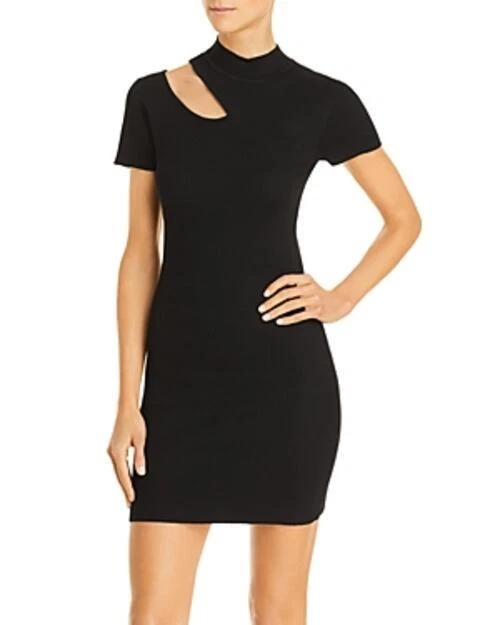 MSRP $78 Aqua Cutout Ribbed Short Sleeve Mini Dress Black Size XS - Image 1 of 1