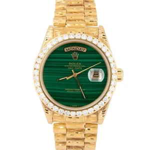 MINT Rolex Day-Date President DIAMOND MALACHITE GREEN 36mm 18K Yellow Gold 18038 - Picture 1 of 10