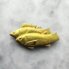 Japanese Metal Craft Obi-Dome Fish Gold Signed Kimono Accessories