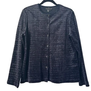 Carole Little Blue Shimmer Velvet Button Cardigan Top Made In USA, Size XL - Picture 1 of 9