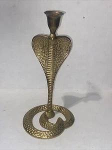 Vintage Brass Cobra Snake Candle Holder Incense Cone Burner 9" Made In India - Picture 1 of 5