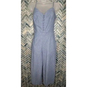 BANANA REPUBLIC BLUE CHAMBRAY HIGH WAIST WIDE LEG CROPPED SLEEVELESS JUMPSUIT 2 - Picture 1 of 10