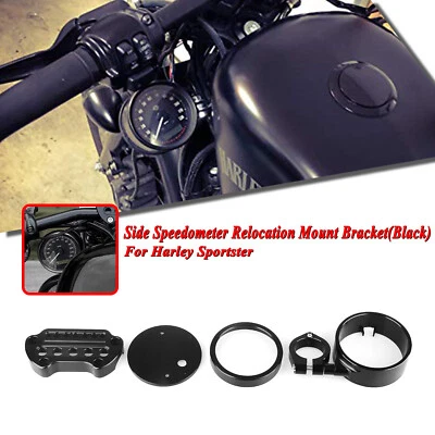Black Side Speedometer Relocation Mount Bracket Kit For Harley Sportster - Imagem 1 de 4