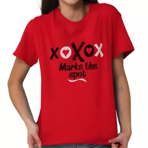 Cute Romantic Love Valentine's Day Gift XOXO Womens Graphic Crewneck T Shirt Tee - Picture 1 of 8