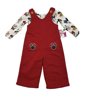 Girls 12m Disney Minnie Mouse 2 PC Overall Outfit (small spot on sleeve) - Picture 1 of 12