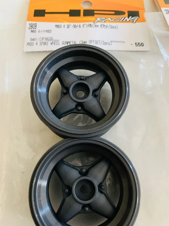 HPI 3908 Mx60 4 Spoke Wheel Matte Chrome 3mm Offset Cup Racer (2pcs)