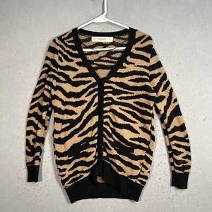 Zara Knit Zebra Pattern Cardigan Sweater Womens Small Black Beige Cotton Blend - Picture 1 of 6