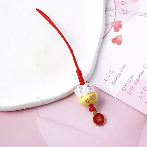 Portafortuna Porcellana Maneki Neko Gatto Borsa Cellulare Borsa Charm Giallo - Foto 1 di 1