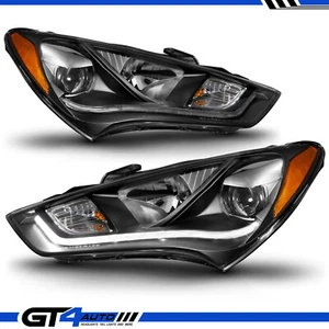 Black Headlights Set for 2013-2015 Hyundai Genesis Coupe [HID Model+LED Bar] - Picture 1 of 4