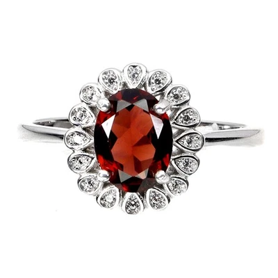 925 Sterling Silver Ring Oval Mozambique Garnet 8x6mm Gemstone Jewelry Size 7 - Image 1 of 4
