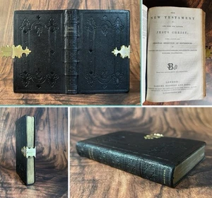 Antique c1842 Old Bible Book Common Prayer New Testaments Leather Clasp Bagster - Foto 1 di 18