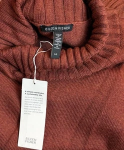 Eileen Fisher LARGE Merino Wool Turtleneck Pullover Sweater Spice Women's NWT - Picture 1 of 15