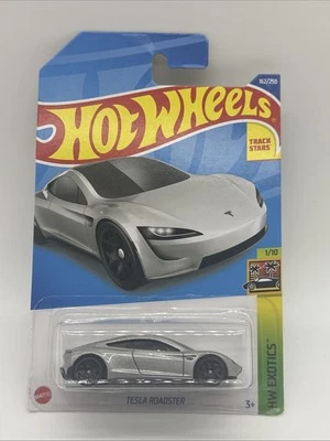 Hot Wheels short card 2022 HW EXOTICS Tesla Roadster silver - Image 1 of 2