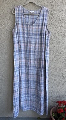 J.Jill Love 亚麻女式多粉色薰衣草格子亚麻长裙 XL 高 — 第 1/4 张图片