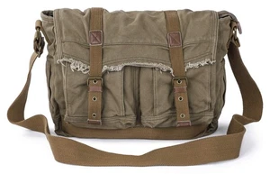 Canvas Messenger Bag - Vintage Schultertasche ausgefranster Stil Boho Handtasche, Field Tan - Bild 1 von 6