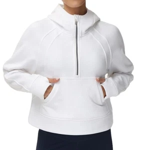 Womens Hoodies Half Zip Long Sleeve Fleece Pullover with Pockets White - Picture 1 of 6