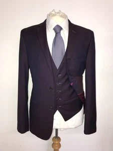 TED BAKER - Mens 3 Piece DARK PURPLE WOOL SUIT - 38 Reg - W32 L31 -GORGEOUS - Picture 1 of 13