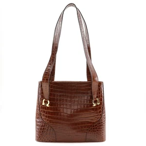 Salvatore Ferragamo Gancini Shoulder Bag Brown Embossed Leather Women - Picture 1 of 10