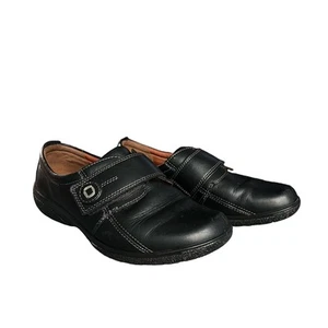 Hotter Womens Black Sugar Leather Loafers Flats Size 7 EEE Hook and Loop Strap - Picture 1 of 7