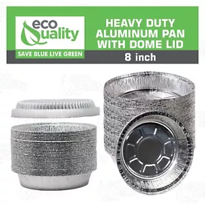 8" Round Aluminum Disposable Foil Pans with Plastic Dome Lids Meal Storage 400pc - Picture 1 of 9