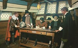 Vintage Pocztówka Mayflower Podpisanie umowy South Shore Nowość Plymouth MA
