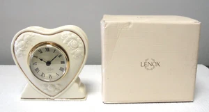Lenox Porcelain Heart Shaped Mantle Clock/Gold Trim and Roses Motif - Picture 1 of 3