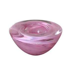 Kosta Boda Pink Swirl Art Glass Votive Candle Holder Bowl 4 1/2" Signed w/ Label - Picture 1 of 8