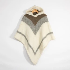 Vintage Icewool Wool Poncho Sweater Size Medium - Brown Beige Iceland Distressed - Picture 1 of 9