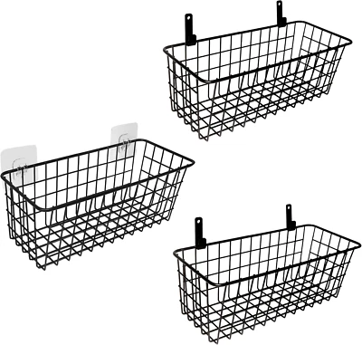 3 Set Hanging Wire Baskets,Wall Mount Fruit Basket,No Drilling,Adhesive Small Me - Image 1 of 4