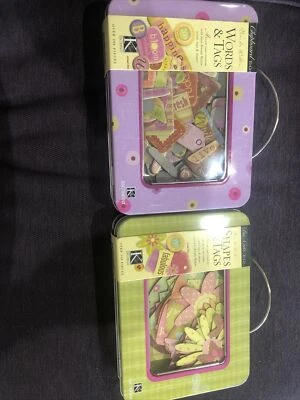 Álbum de recortes 2 K & Company Brenda Walton Word Tag formas de aglomerado lonchera lata nuevo Foto 1 de 4