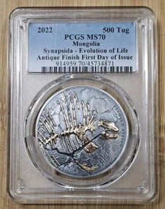 Moneta Mongolia 2022 1 oz Argento Synapsida - Evoluzione della Vita PCGS MS70 FDOI - Foto 1 di 2