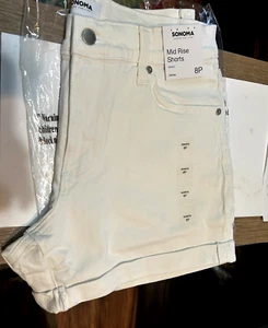 Sonoma mid rise shorts 8P stretch beige/off white NIP cuffed - Picture 1 of 3