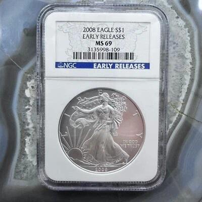 2008 US 1.0oz Early Release American Eagle Silver NGC MS69 #3135998-109EG - Image 1 of 4