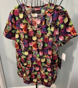 NEW Koi Basics Leslie Tiki Pineapple Small S scrub top green red women Ladies - Picture 1 of 12
