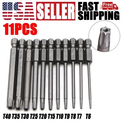 11pcs Magnetic Head Torx Screwdriver Bit Set T6-T40 Change Impact Driver Drill - Image 1 of 4