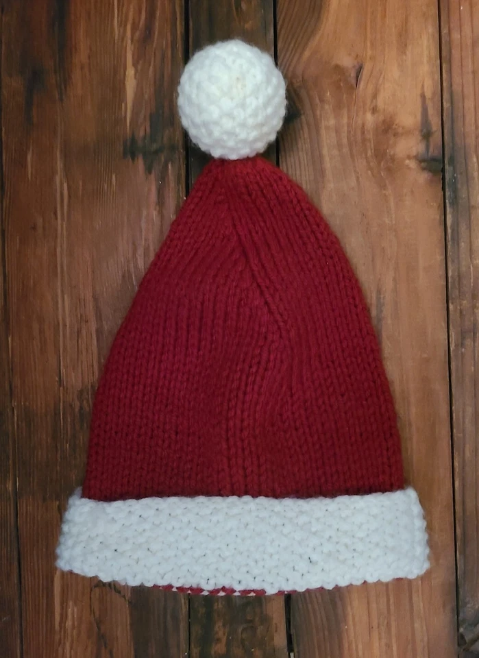 VTG Handmade Knitted Crochet Child's Dark Red/ Burgundy and White Santa Hat EUC - Image 1 of 2