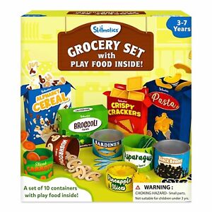 Skillmatics Grocery Set - 100+ Pieces, 10 Containers with Play Food Inside, Real