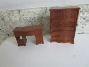 RENWAL doll furniture 1950's 1960's Dresser + Desk 1:12 (Desk missing a drawer) - Picture 1 of 7